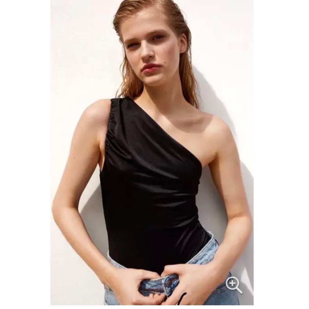 Zara black one shoulder ruched bodysuit